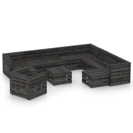 vidaXL Set de muebles de jardín 12 pzas madera de pino impregnada gris