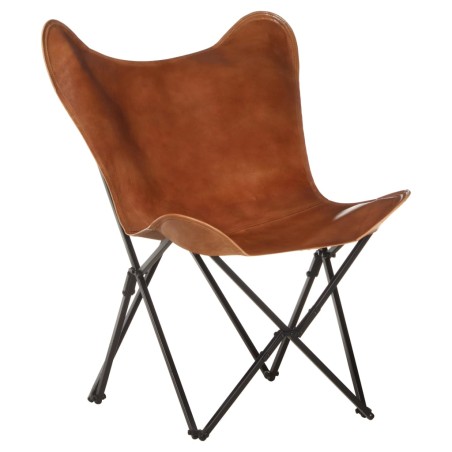 vidaXL Silla mariposa plegable de cuero auténtico marrón