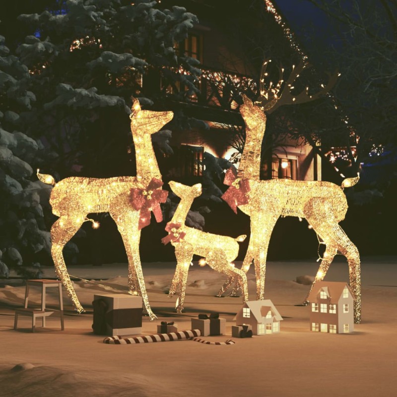 vidaXL Figuras de familia de renos de Navidad dorado 201 LED vidaXL Figuras de familia de renos de Navidad dorado 201 LED