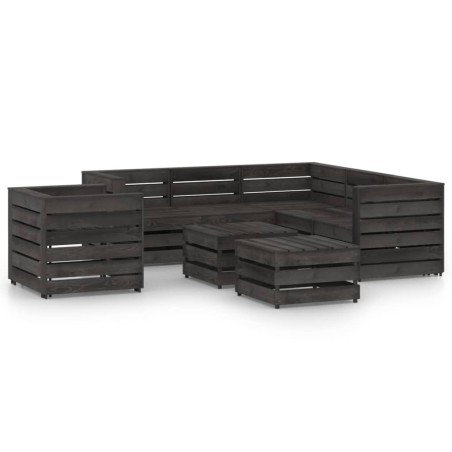 vidaXL Set de muebles de jardín 8 pzas madera de pino impregnada gris