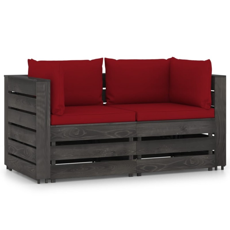 vidaXL Sofá de palets 2 plazas cojines gris madera de pino impregnada vidaXL Sofá de palets 2 plazas cojines gris madera de pino impregnada