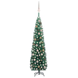 vidaXL Árbol de Navidad preiluminado con luces y bolas verde 180 cm