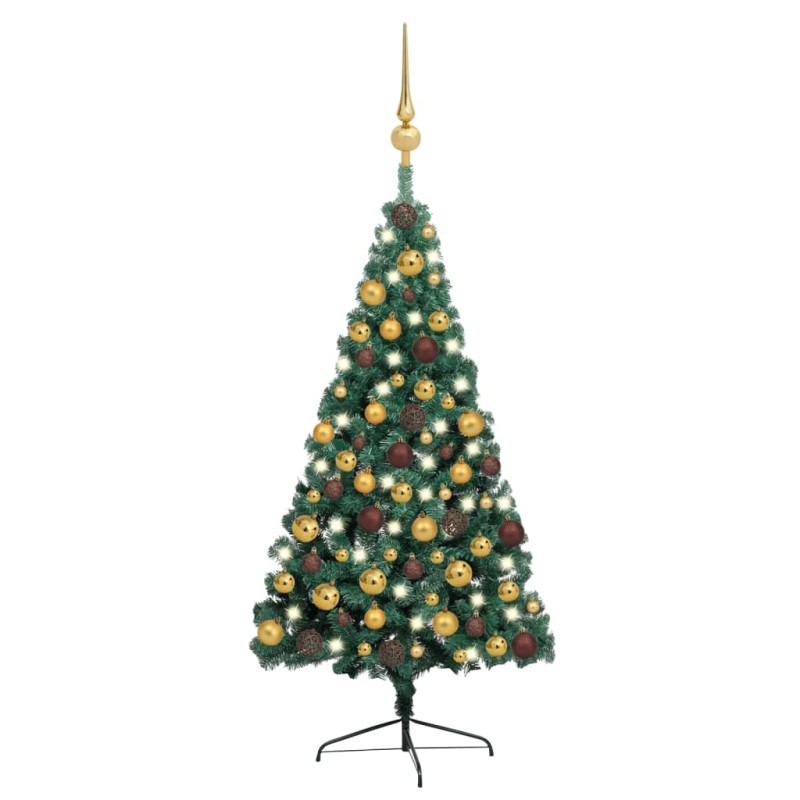 vidaXL Medio árbol de Navidad con luces y bolas verde 150 cm vidaXL Medio árbol de Navidad con luces y bolas verde 150 cm