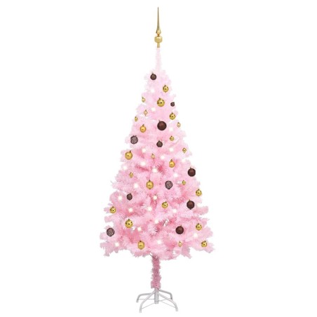 vidaXL Árbol de Navidad preiluminado con luces y bolas rosa 180 cm