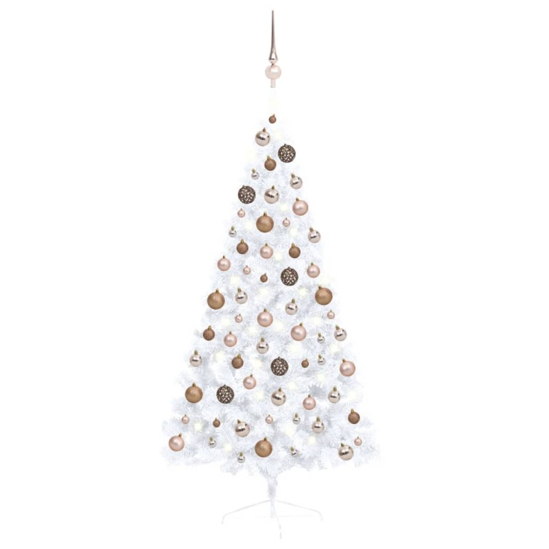 vidaXL Medio árbol de Navidad con luces y bolas blanco 150 cm vidaXL Medio árbol de Navidad con luces y bolas blanco 150 cm