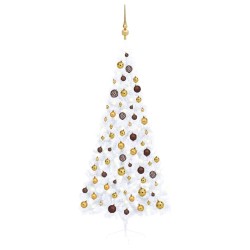 vidaXL Medio árbol de Navidad con luces y bolas blanco 180 cm