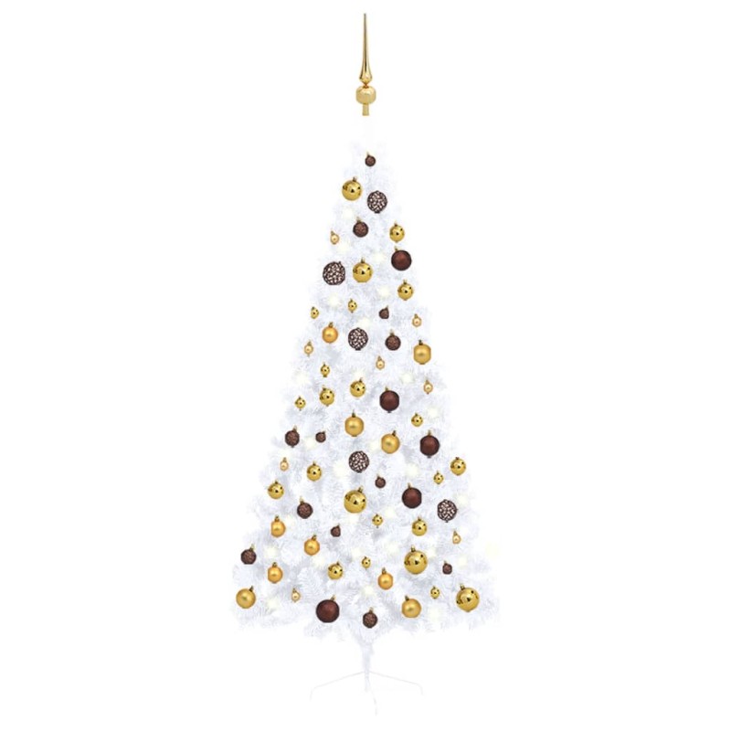 vidaXL Medio árbol de Navidad con luces y bolas blanco 180 cm vidaXL Medio árbol de Navidad con luces y bolas blanco 180 cm