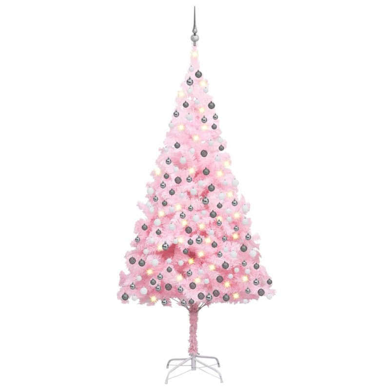 vidaXL Árbol de Navidad preiluminado con luces y bolas rosa 210 cm vidaXL Árbol de Navidad preiluminado con luces y bolas rosa 210 cm