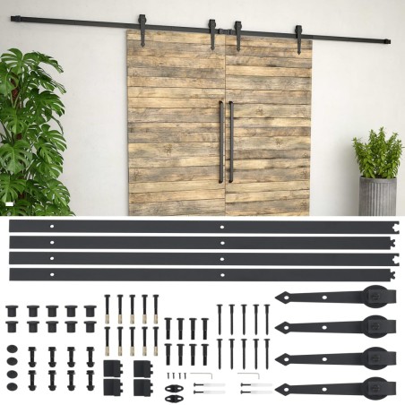 vidaXL Guías con carril para puerta corredera 2 uds 183 cm acero negro