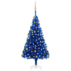 vidaXL Árbol de Navidad preiluminado con luces y bolas azul 150 cm