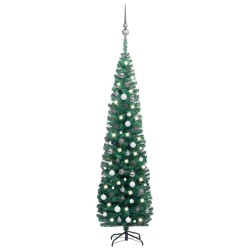 vidaXL Árbol de Navidad preiluminado con luces y bolas verde 210 cm