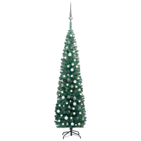 vidaXL Árbol de Navidad preiluminado con luces y bolas verde 210 cm