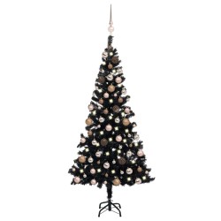 vidaXL Árbol de Navidad preiluminado con luces y bolas negro 120 cm