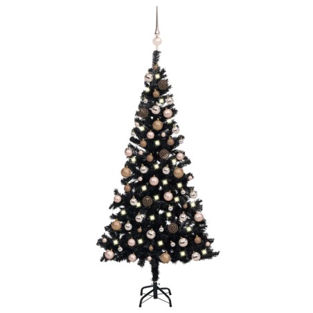 vidaXL Árbol de Navidad preiluminado con luces y bolas negro 120 cm