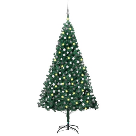 vidaXL Árbol de Navidad preiluminado con luces y bolas verde 210 cm