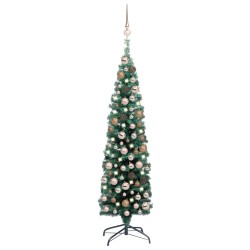 vidaXL Árbol de Navidad preiluminado con luces y bolas verde 210 cm
