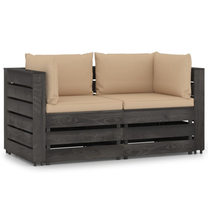 vidaXL Sofá de palets 2 plazas cojines gris madera de pino impregnada vidaXL Sofá de palets 2 plazas cojines gris madera de pino impregnada