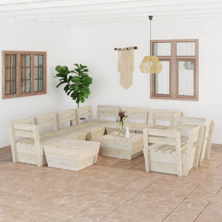 vidaXL Muebles de palets de jardín 10 pzas madera de abeto impregnada