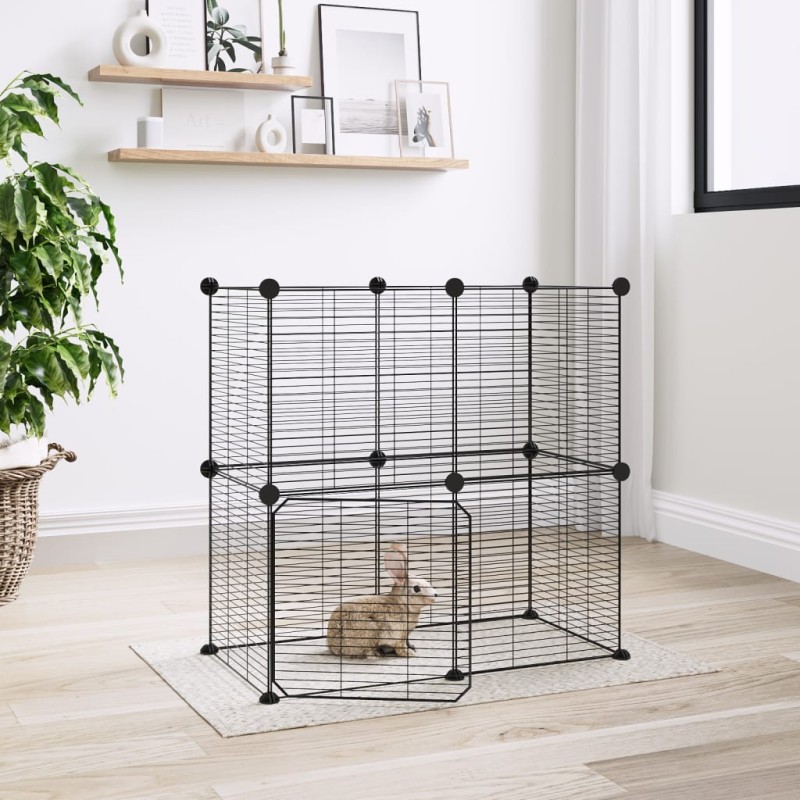 vidaXL Jaula para mascotas de 12 paneles puerta acero negro 35x35cm vidaXL Jaula para mascotas de 12 paneles puerta acero negro 35x35cm