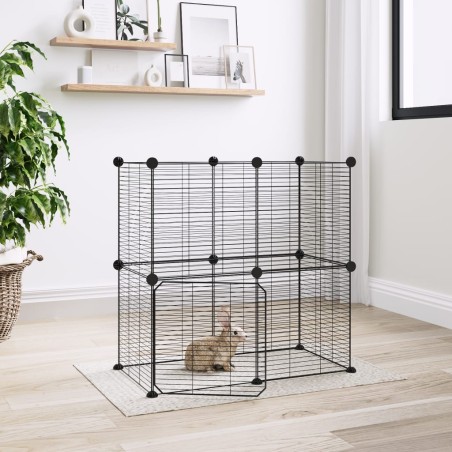 vidaXL Jaula para mascotas de 12 paneles puerta acero negro 35x35cm