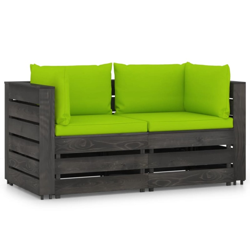vidaXL Sofá de palets 2 plazas cojines gris madera de pino impregnada vidaXL Sofá de palets 2 plazas cojines gris madera de pino impregnada