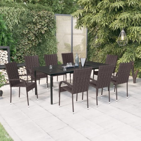 vidaXL Juego de comedor para jardín 9 piezas marrón y negro