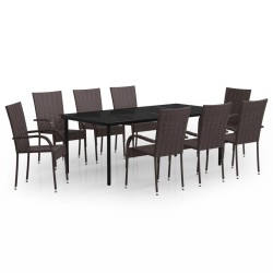 vidaXL Juego de comedor para jardín 9 piezas marrón y negro