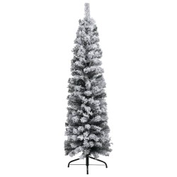 vidaXL Árbol de Navidad delgado con luces, bolas y nieve verde 120 cm