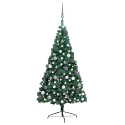 vidaXL Medio árbol de Navidad con luces y bolas verde 240 cm