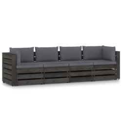 vidaXL Sofá de palets 4 plazas cojines gris madera de pino impregnada