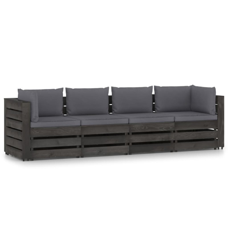 vidaXL Sofá de palets 4 plazas cojines gris madera de pino impregnada vidaXL Sofá de palets 4 plazas cojines gris madera de pino impregnada