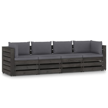 vidaXL Sofá de palets 4 plazas cojines gris madera de pino impregnada