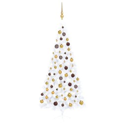 vidaXL Medio árbol de Navidad con luces y bolas blanco 240 cm