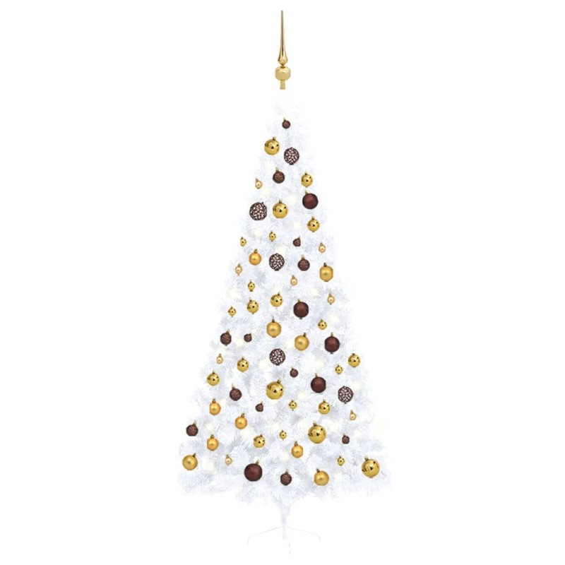 vidaXL Medio árbol de Navidad con luces y bolas blanco 240 cm vidaXL Medio árbol de Navidad con luces y bolas blanco 240 cm