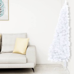 vidaXL Medio árbol de Navidad con luces y bolas blanco 240 cm