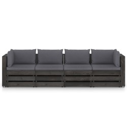 vidaXL Sofá de palets 4 plazas cojines gris madera de pino impregnada