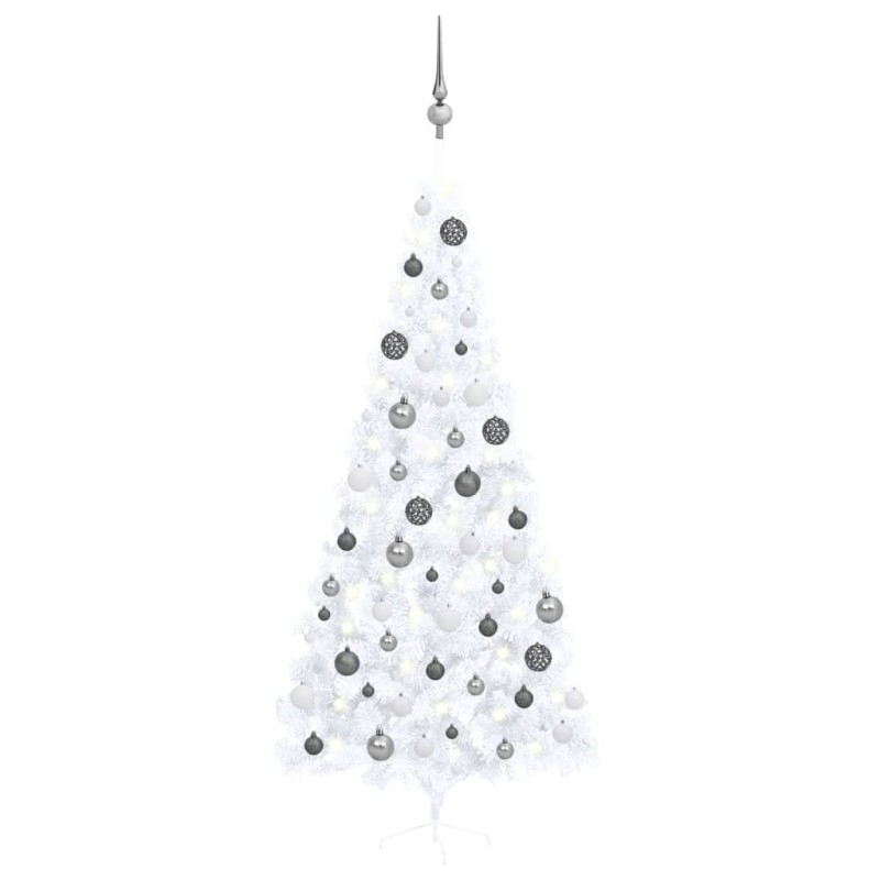 vidaXL Medio árbol de Navidad con luces y bolas blanco 240 cm vidaXL Medio árbol de Navidad con luces y bolas blanco 240 cm