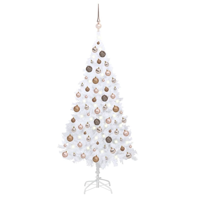 vidaXL Árbol de Navidad preiluminado con luces y bolas blanco 150 cm vidaXL Árbol de Navidad preiluminado con luces y bolas blanco 150 cm