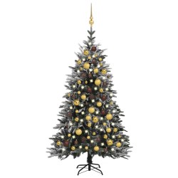 vidaXL Árbol de Navidad con LED, bolas y nieve PVC&PE 120 cm