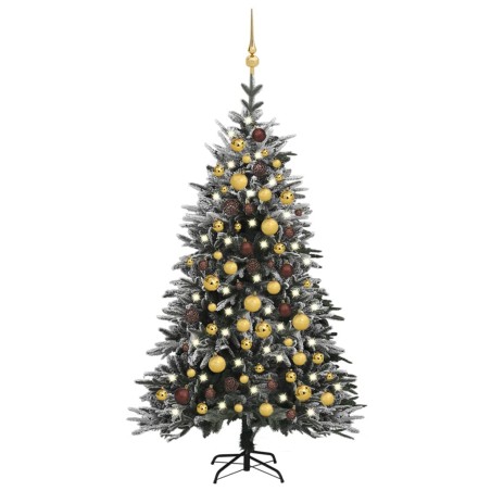 vidaXL Árbol de Navidad con LED, bolas y nieve PVC&PE 120 cm