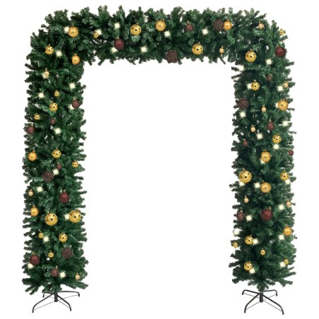vidaXL Arco árbol de Navidad con LEDs y bolas verde 240 cm