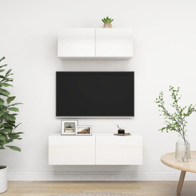 vidaXL Set de muebles de salón 2 pzas madera ingeniería blanco brillo vidaXL Set de muebles de salón 2 pzas madera ingeniería blanco brillo
