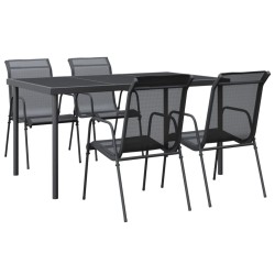 vidaXL Juego de comedor para jardín 5 piezas acero y textilene negro