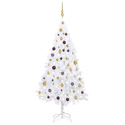 vidaXL Árbol de Navidad preiluminado con luces y bolas blanco 180 cm