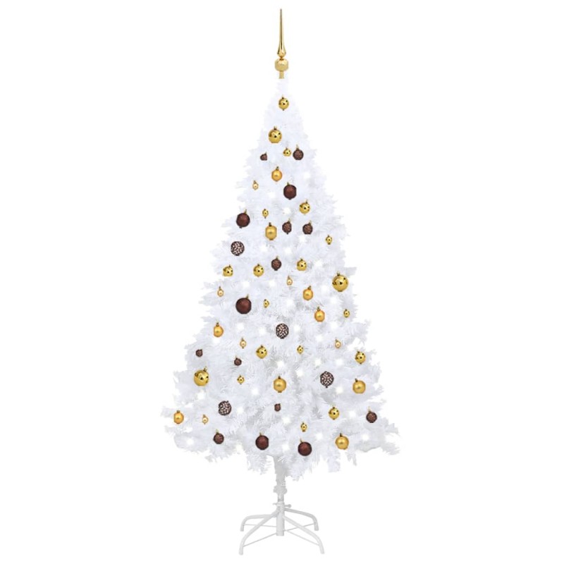 vidaXL Árbol de Navidad preiluminado con luces y bolas blanco 180 cm vidaXL Árbol de Navidad preiluminado con luces y bolas blanco 180 cm
