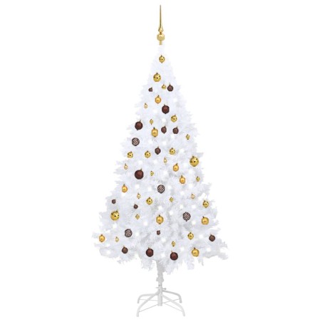 vidaXL Árbol de Navidad preiluminado con luces y bolas blanco 180 cm