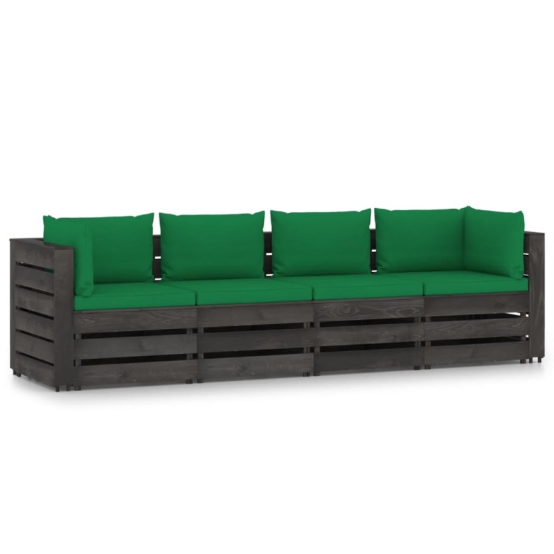 vidaXL Sofá de palets 4 plazas cojines gris madera de pino impregnada vidaXL Sofá de palets 4 plazas cojines gris madera de pino impregnada