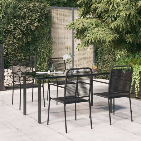 vidaXL Juego de comedor jardín 5 pzas acero y cuerda de algodón negro