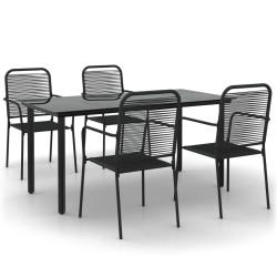 vidaXL Juego de comedor jardín 5 pzas acero y cuerda de algodón negro