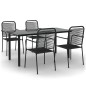 vidaXL Juego de comedor jardín 5 pzas acero y cuerda de algodón negro vidaXL Juego de comedor jardín 5 pzas acero y cuerda de algodón negro
